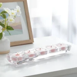 5 Candelabra Tealight Candle Holder - Room Essentials™: Glass Candlestick Holders, Tabletop Decor, Fits 5 Tealights