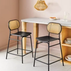 Set Of 2 24" Woven Back Metal Counter Height Barstool Black - Room Essentials™