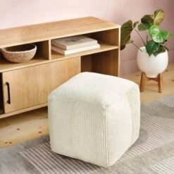 Ribbed Pouf Ottoman Cream - Room Essentials™