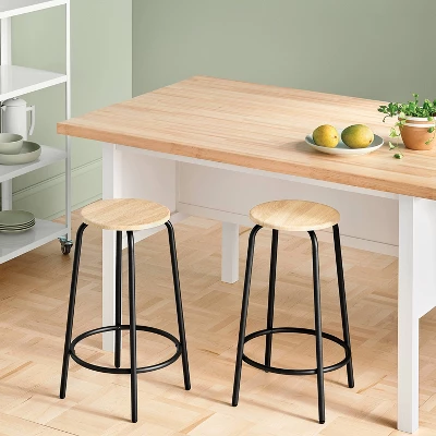 Set Of 2 24" Wood With And Metal Base Backless Counter Height Barstool Stool Natural - Room Essentials™ 1 Set Of 2 24" Wood With And Metal Base Backless Counter Height Barstool Stool Natural - Room Essentials™