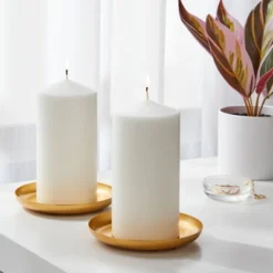 2pk 3" X 6" Unscented Pillar Candles White - Room Essentials™: Paraffin Wax, 65hr Burn Time, No Container