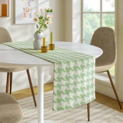 Houndstooth Table Runner Green - Room Essentials™