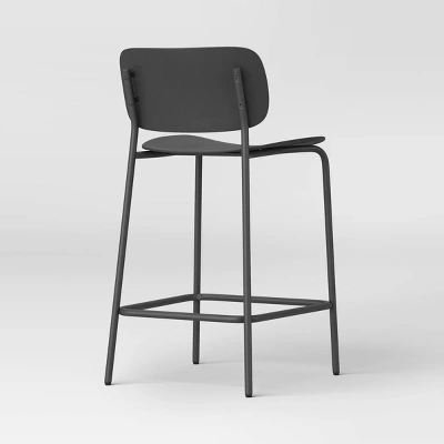 Set Of 2 24" Molded Plastic With Metal Base Counter Height Barstool Black - Room Essentials™ 3 Set Of 2 24" Molded Plastic With Metal Base Counter Height Barstool Black - Room Essentials™ - Image 3
