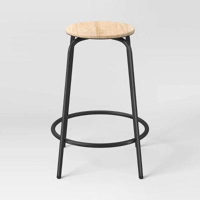 Set Of 2 24" Wood With And Metal Base Backless Counter Height Barstool Stool Natural - Room Essentials™ 3 Set Of 2 24" Wood With And Metal Base Backless Counter Height Barstool Stool Natural - Room Essentials™ - Image 3
