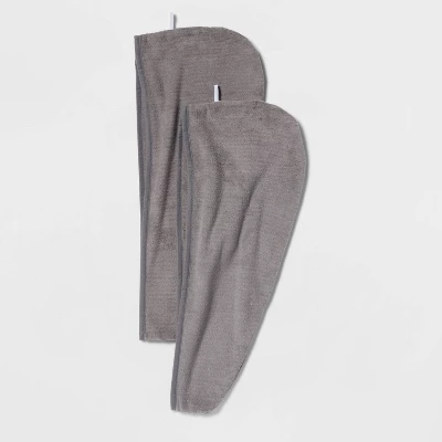 2pk Microfiber Bath Hair Wrap Set Gray - Room Essentials™ 2 2pk Microfiber Bath Hair Wrap Set Gray - Room Essentials™ - Image 2