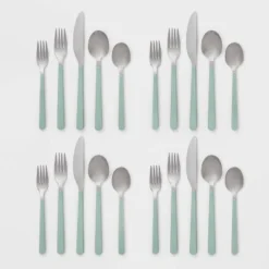 20pc Plastic Handle Flatware Set Mint - Room Essentials™: Stainless Steel Silverware Set, Service For 4, Forks Spoons Knives -Room Essentials GUEST 7d027e06 0bc2 4a28 9008 e3148eb07a01