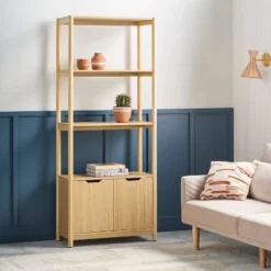 72.25" Scandi Bookcase With Three Shelves And Cabinet Storage Natural - Room Essentials™