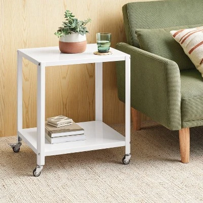 Metal Accent Rolling End Table Chalk White - Room Essentials™ 1 Metal Accent Rolling End Table Chalk White - Room Essentials™