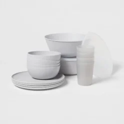 16pc Plastic Dishware Set Gray - Room Essentials™: Dinnerware, Microwave & Dishwasher Safe, Service For 4 -Room Essentials GUEST a319a396 c80b 44b8 90b4 c8456af311fd