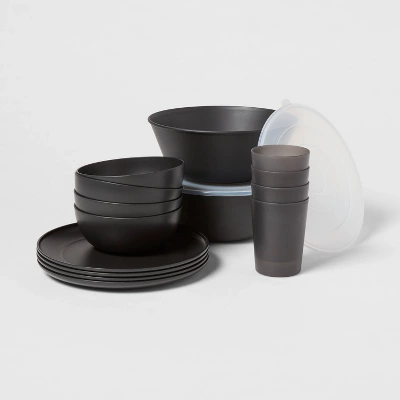 16pc Plastic Dishware Set Black - Room Essentials™: Dinnerware, Microwave & Dishwasher Safe, Service For 4 6 16pc Plastic Dishware Set Black - Room Essentials™: Dinnerware, Microwave & Dishwasher Safe, Service For 4 - Image 6