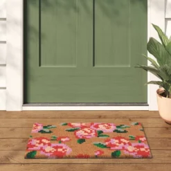 1'4"x2'4" Floral Coir Doormat Red/Pink - Room Essentials™