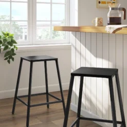 2pk Metal Counter Height Barstool Black - Room Essentials™: Steel Frame, Powder-Coated Finish, Armless Design