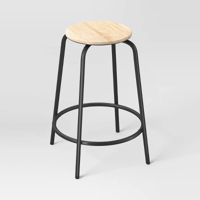 Set Of 2 24" Wood With And Metal Base Backless Counter Height Barstool Stool Natural - Room Essentials™ 2 Set Of 2 24" Wood With And Metal Base Backless Counter Height Barstool Stool Natural - Room Essentials™ - Image 2