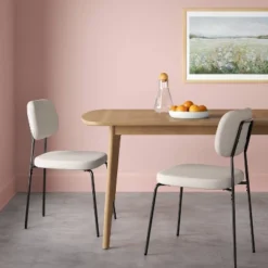 Room Essentials 9 Set Of 2 Upholstered With Metal Base Dining Chair Chairs Cream Boucle - Room Essentials™