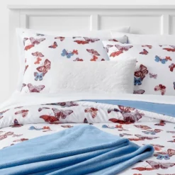 Butterfly Print Microfiber Decorative Bed Set With Throw Blue/Red/White - Room Essentials™ -Room Essentials GUEST e00afba5 a714 4928 90f7 d5171afd96c9