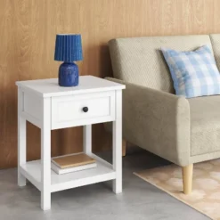 Traditional Side Table With Storage Drawer Classic White - Room Essentials™